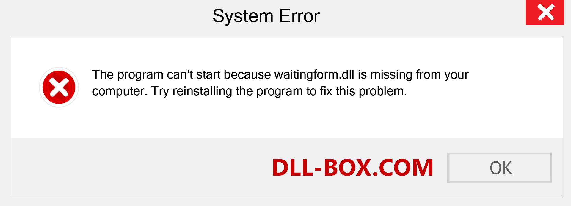  waitingform.dll file is missing?. Download for Windows 7, 8, 10 - Fix  waitingform dll Missing Error on Windows, photos, images