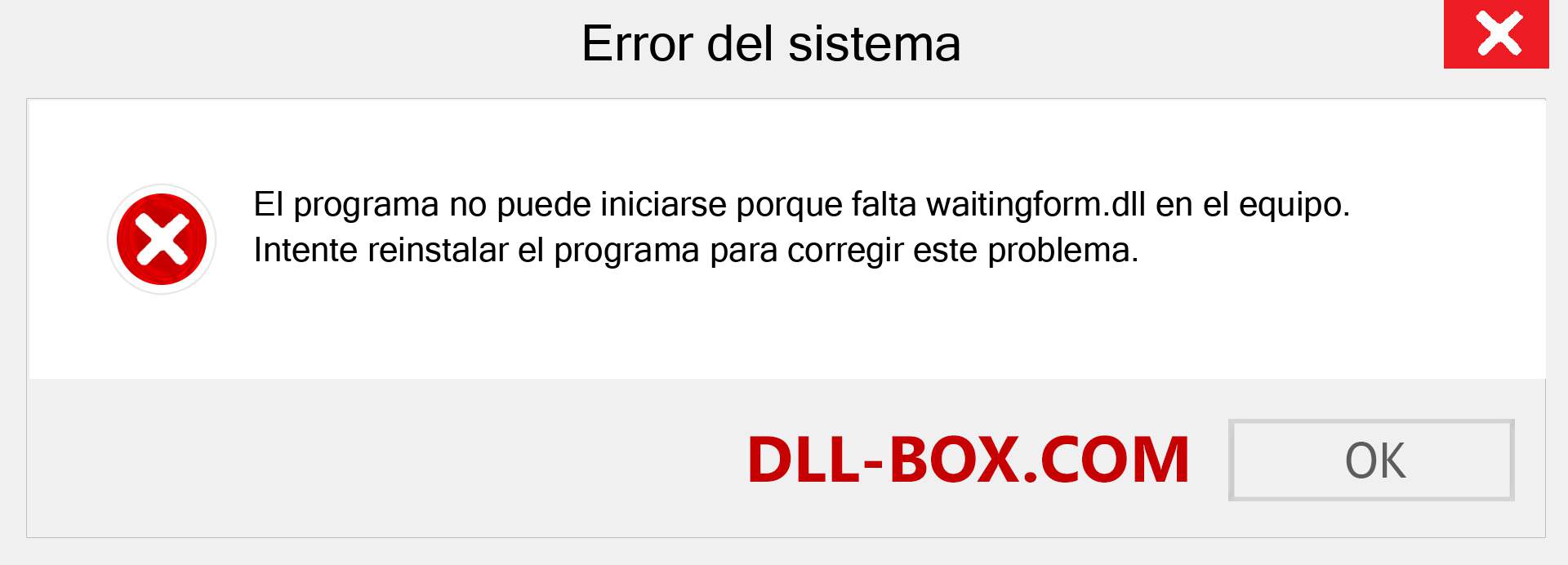 ¿Falta el archivo waitingform.dll ?. Descargar para Windows 7, 8, 10 - Corregir waitingform dll Missing Error en Windows, fotos, imágenes