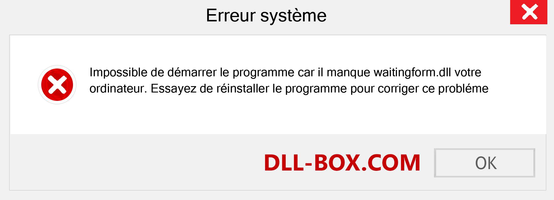 Le fichier waitingform.dll est manquant ?. Télécharger pour Windows 7, 8, 10 - Correction de l'erreur manquante waitingform dll sur Windows, photos, images