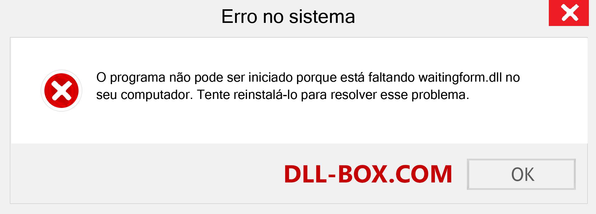 Arquivo waitingform.dll ausente ?. Download para Windows 7, 8, 10 - Correção de erro ausente waitingform dll no Windows, fotos, imagens